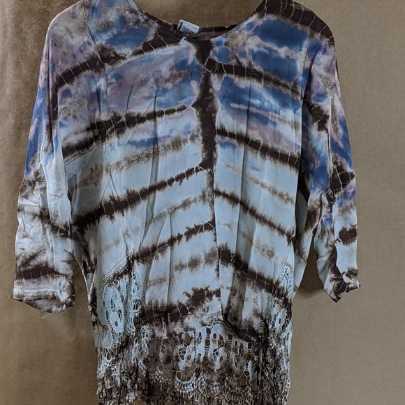 Women's Bohemian Tie-Dye Blouse with Lace Mind Set by XCVI Small - Picture 6 of 13